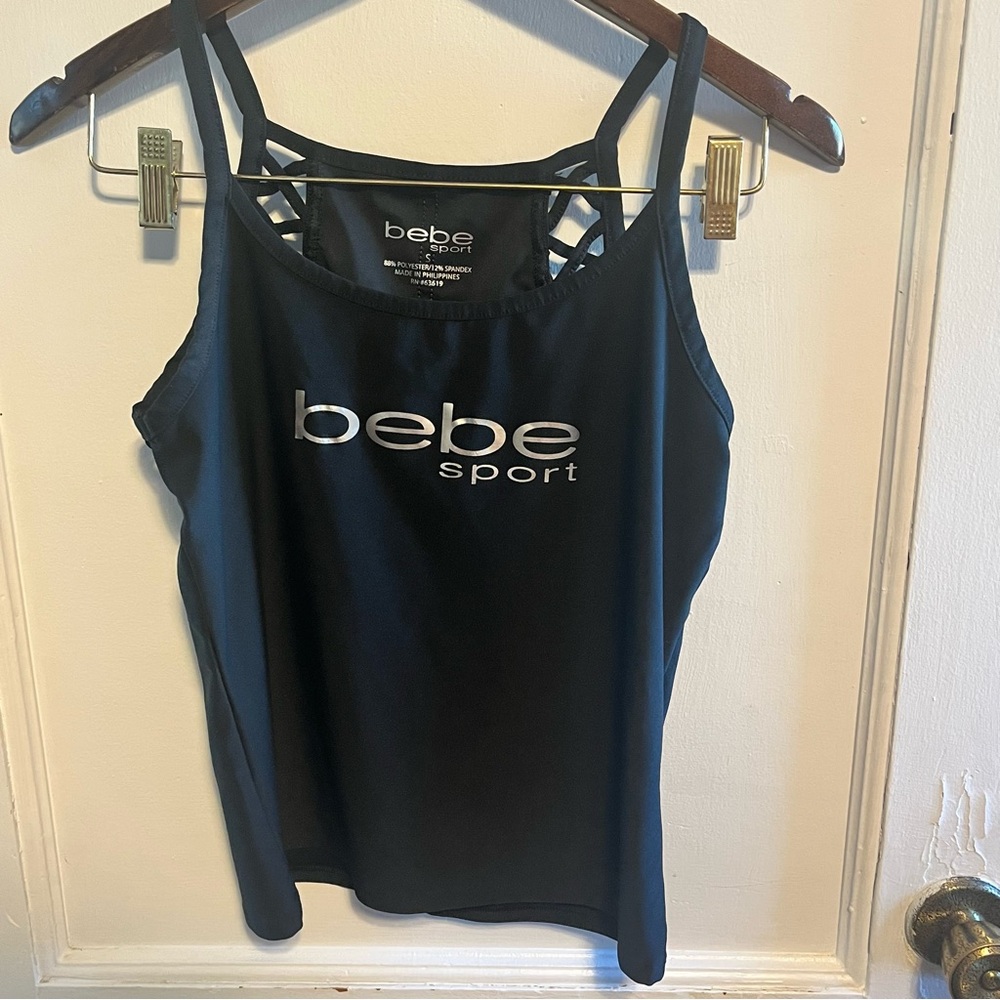 Bebe sport Black Camisole Fitted Silver Details size small workout running
